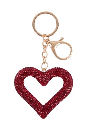 S18-3-3-WCK1052RD - OPEN HEART SHAPE RHINESTONE KEYCHAIN-RED/6PCS