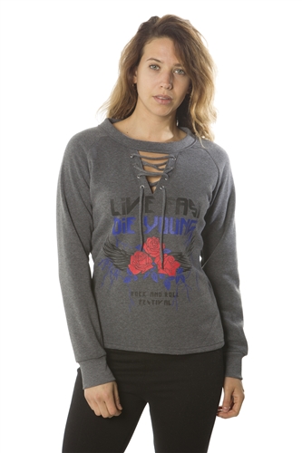 Ladies Sweatshirt Lace Up Tops, Pullover, Embellished w/ Applique/ 1-2-2-1