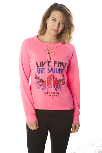 Ladies Sweatshirt Lace Up Tops, Pullover, Embellished w/ Applique/ 1-2-2-1