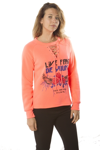Ladies Sweatshirt Lace Up Tops, Pullover, Embellished w/ Applique/ 1-2-2-1