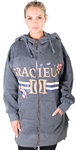 Ladies Fleece Zip Up Sweatshirt Oversize Long Hoodie Outerwear Jacket with Applique