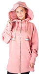 Ladies Fleece Zip Up Sweatshirt Oversize Long Hoodie Outerwear Jacket with Applique