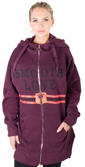 Ladies Fleece Zip Up Sweatshirt Oversize Long Hoodie Outerwear Jacket with Applique