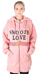 Ladies Fleece Zip Up Sweatshirt Oversize Long Hoodie Outerwear Jacket with Applique