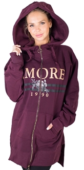 Ladies Fleece Zip Up Sweatshirt Oversize Long Hoodie Outerwear Jacket with Applique