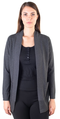 Ladies Ribbed Shawl Open Front Cardigan
