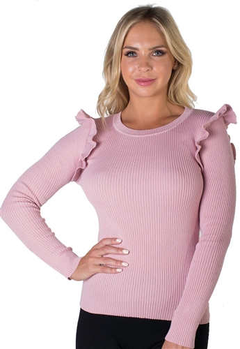 Ladies Rib Sweater Top Ruffle Sleeve By Special One