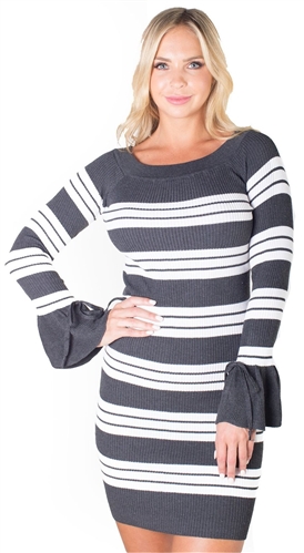 Ladies Bodycon Boat Neck Rib Long Sleeve Sweater Dress By Special One