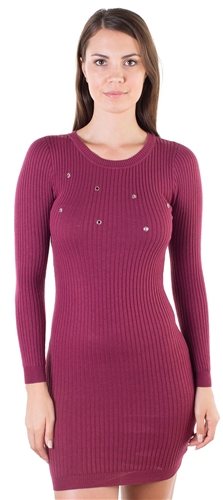 Ladies Bodycon  Long Sleeve Sweater  Dress with Small Metal Rings By Special One