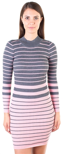 Ladies Bodycon Mock Neck Rib Long Sleeve Sweater Dress  by Special One