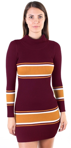 Ladies Bodycon Turtle Neck Rib Long Sleeve Sweater Dress