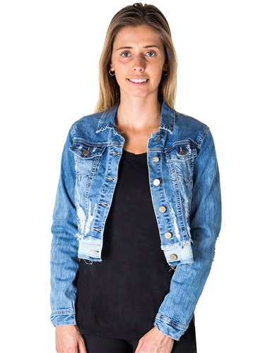 Ladies Cropped Distress Denim Jacket