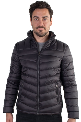 Men's Quilted Puffer Jacket with Faux Fur Body Lining and Stretchable Side Gathering