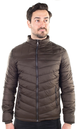 Men's Quilted Puffer Jacket with Faux Fur Body Lining and Stretchable Side Gathering