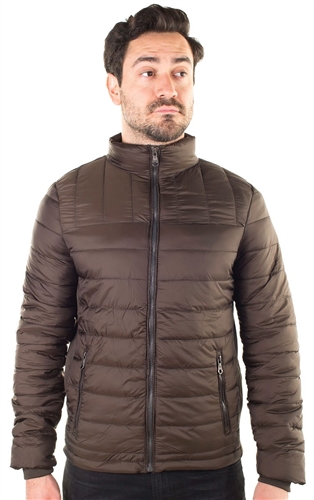 Men's Quilted Puffer Jacket with Faux Fur Body Lining and Stretchable Side Gathering