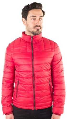 Men's Quilted Puffer Jacket with Faux Fur Body Lining and Stretchable Side Gathering
