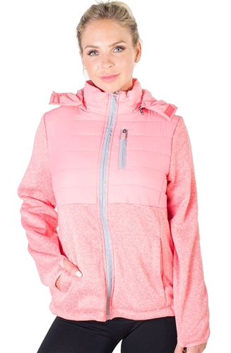 Ladies Zip Up Faux Fur Lined Jacket w/ Removable Double Hood, and 2 Front Pockets By Special One