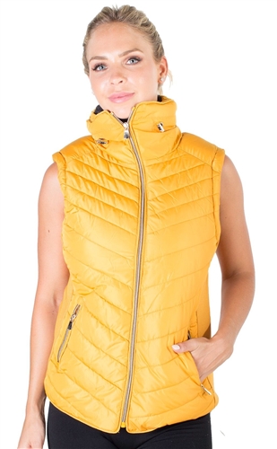 Ladies Plus Size High Collar Quilted Vest with Faux Fur Inner Collar and Body Lining and Stretchable Side Gathering