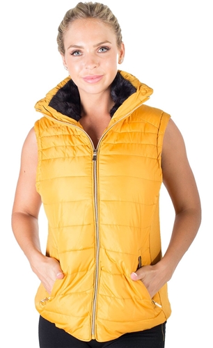 Ladies High Collar Quilted Vest with Stretchable Side Gathering