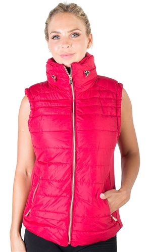 Ladies Plus Size High Collar Quilted Vest with Faux Fur Inner Collar and Body Lining and Stretchable Side Gathering