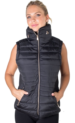 Ladies Plus Size High Collar Quilted Vest with Faux Fur Inner Collar and Body Lining and Stretchable Side Gathering