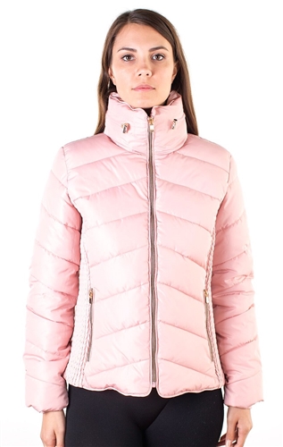 Ladies Faux Fur Lined Liz Jacket w/ High Collar, Zip Up, PU Piping & zip Front Pockets