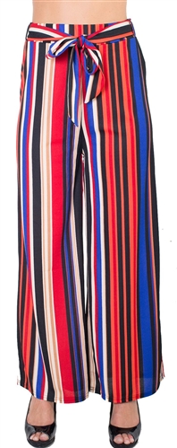 Ladies Striped Palazzo Pants with Drawstring Waist