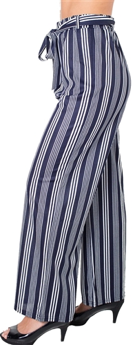 Ladies Striped Palazzo Pants with Drawstring Waist