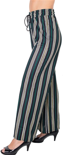 Ladies Striped Palazzo Pants with Drawstring Waist