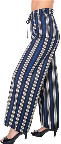 Ladies Striped Palazzo Pants with Drawstring Waist