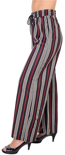 Ladies Striped Palazzo Pants with Drawstring Waist