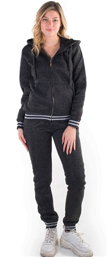 Women's Melange, Jacket and Jogger Set with Fur Lining on Hood