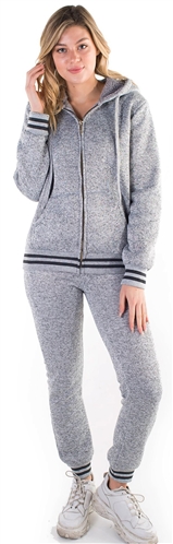 Women's Melange, Jacket and Jogger Set with Fur Lining on Hood