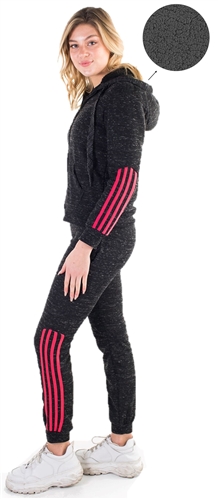 Women's Space Dye, Faux Sherpa Lined Hoodie and Jogger Set with Three Side Stripes