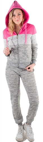 Women's Space Dye, Faux Sherpa Lined Hoodie and Jogger Set with Color Blocking