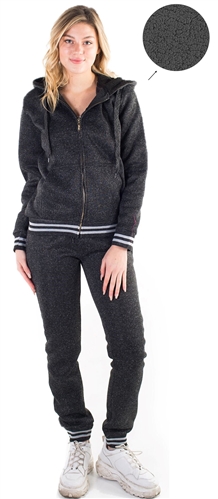 Women's Melange, Faux Sherpa Lined Hoodie and Jogger Set