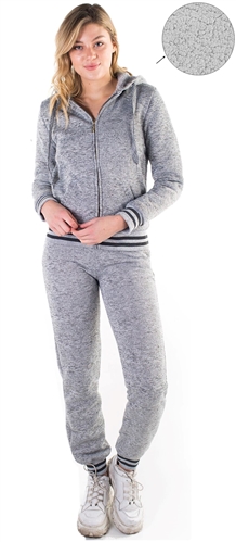 Women's Melange, Faux Sherpa Lined Hoodie and Jogger Set