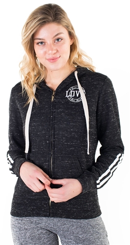 Women's Space Dye, Zip Up Hoodie with "Love" Embroidery and Print