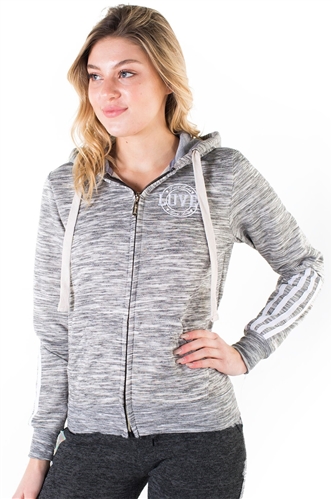 Women's Space Dye, Zip Up Hoodie with "Love" Embroidery and Print