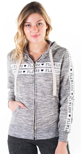 Women's Space Dye, Zip Up Hoodie with "Flawless" Print and Side Tape Details/