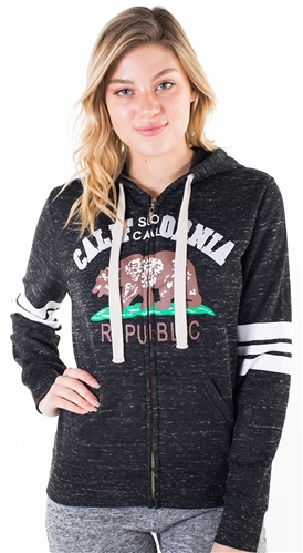 Women's Space Dye, Zip Up Hoodie with "California Republic" Print