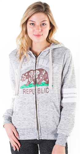 Women's Space Dye, Zip Up Hoodie with "California Republic" Print