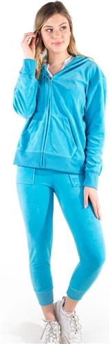 Women's Velour Jacket and Jogger Set with Split Kangaroo Pockets