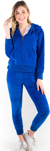 Women's Velour Set with Ruffle Shoulder Sleeve