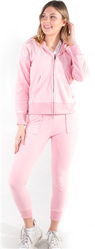 Women's Velour Jacket and Jogger Set with Split Kangaroo Pockets