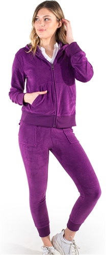 Women's Velour Jacket and Jogger Set with Split Kangaroo Pockets