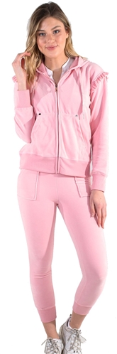 Women's Velour Jacket and Jogger Set with Split Kangaroo Pockets