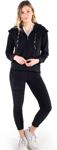 Women's Velour Jacket and Jogger Set with Split Kangaroo Pockets
