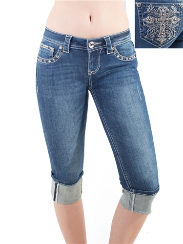 Women's LA Idol Capri Pants with Thick Threading and Embellishments