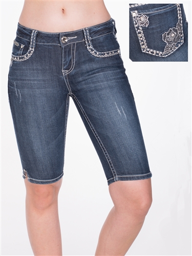 Women's LA Idol Bermuda Shorts with Thick Threading and Embellishments